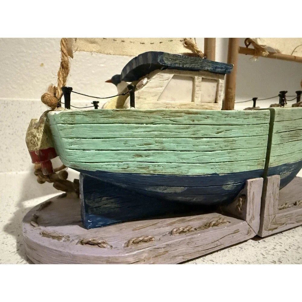 Vintage Sailboat Bookends Docked with Birds
